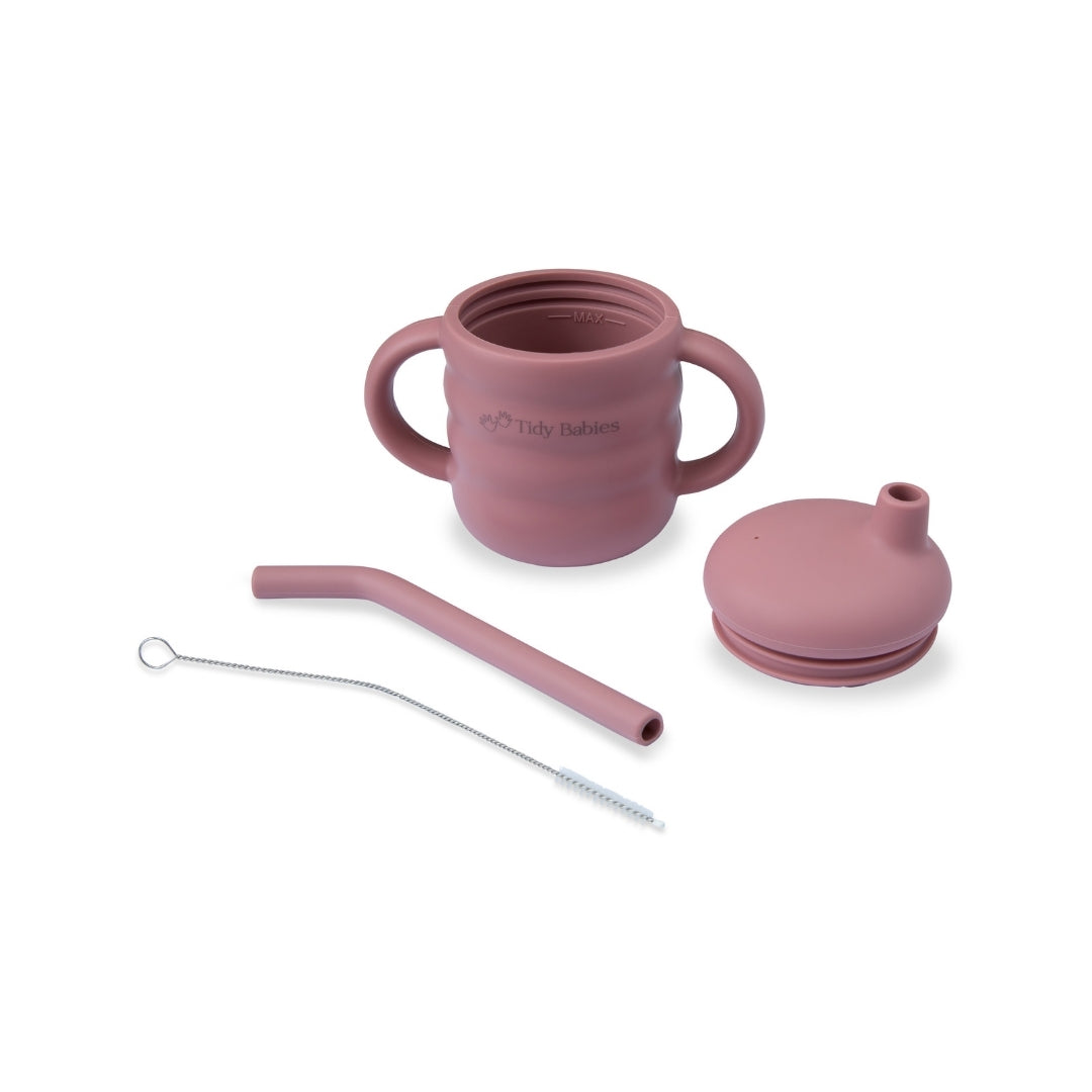 Silicone Baby Straw Sippy Cup with Handles - Rose Pink - Silicone Drinking Cups Silicone Baby Straw Sippy Cup – Bpa-free & Easy-grip Handles