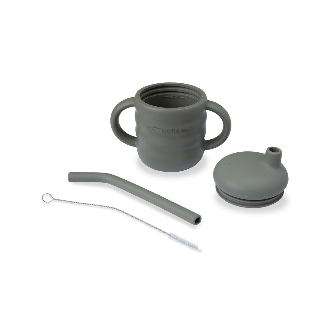 Silicone Baby Straw Sippy Cup with Handles - Sage Green - Silicone Drinking Cups Silicone Baby Straw Sippy Cup – Bpa-free & Easy-grip