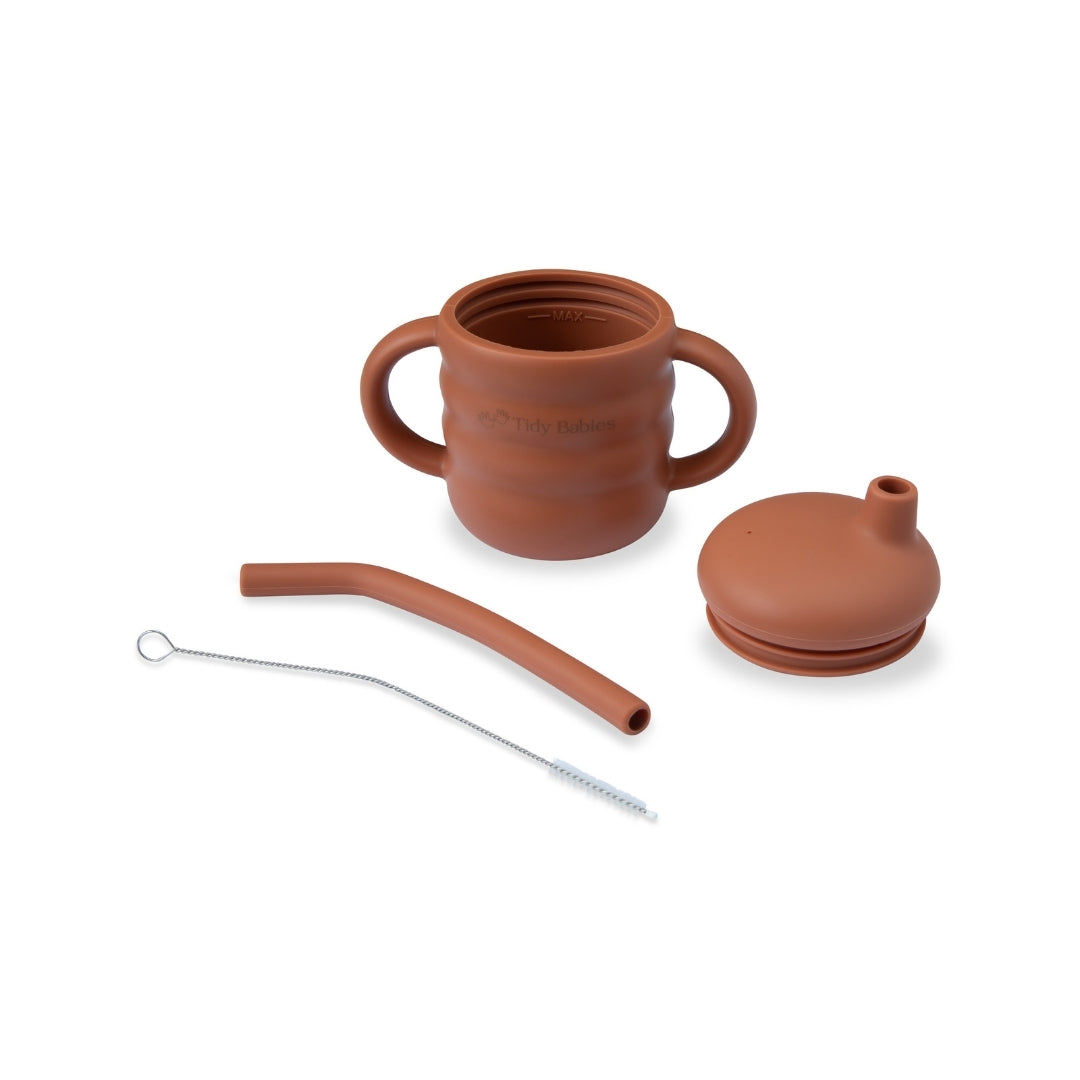 Silicone Baby Straw Sippy Cup with Handles - Sienna Orange - Silicone Drinking Cups Silicone Baby Straw Sippy Cup – Bpa-free & Easy-grip