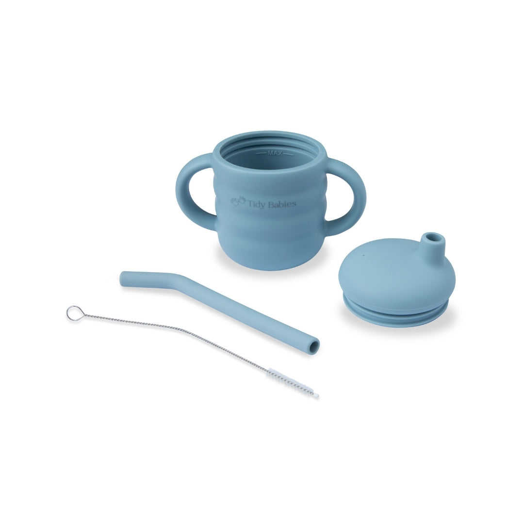 Silicone Baby Straw Sippy Cup with Handles - Sky Blue - Silicone Drinking Cups Silicone Baby Straw Sippy Cup – Bpa-free & Easy-grip Handles