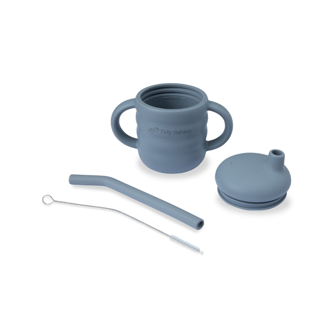 Silicone Baby Straw Sippy Cup with Handles - Slate Grey - Silicone Drinking Cups Silicone Baby Straw Sippy Cup – Bpa-free & Easy-grip
