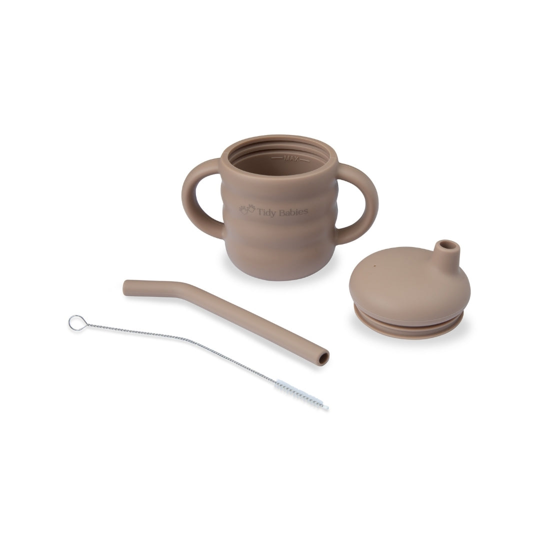 Silicone Baby Straw Sippy Cup with Handles - Taupe Brown - Silicone Drinking Cups Silicone Baby Straw Sippy Cup – Bpa-free & Easy-grip