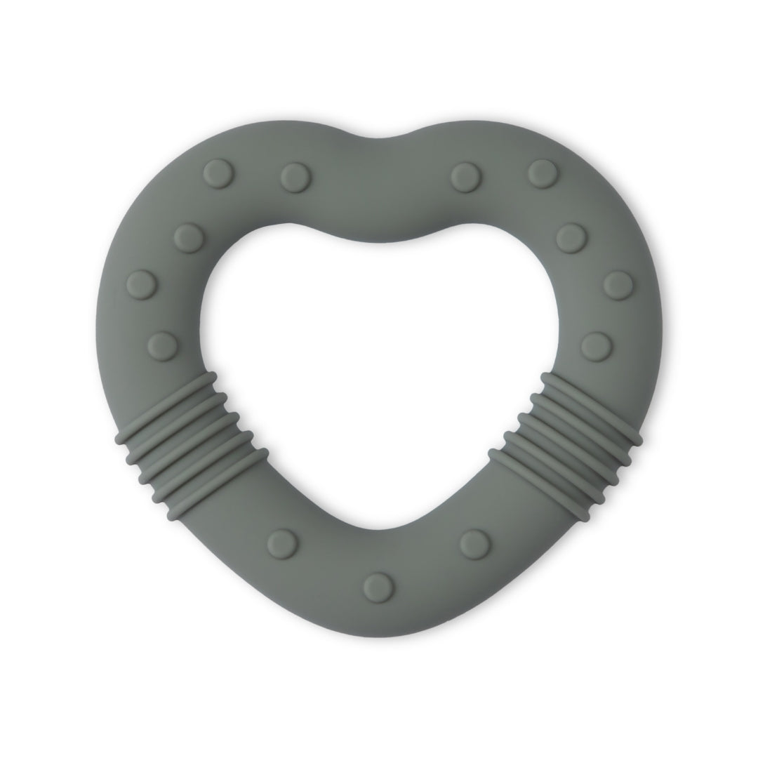 Gray silicone baby teether in heart shape, perfect silicone baby teether for soothing baby gums
