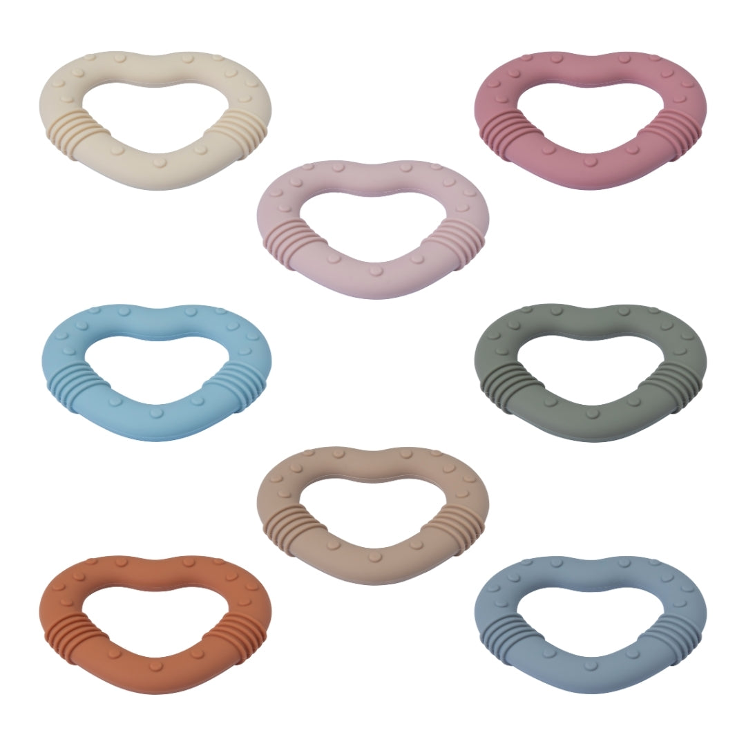 Colorful Heart-Shaped Silicone Baby Teether Assortment for Safe and Soft Baby Tearing