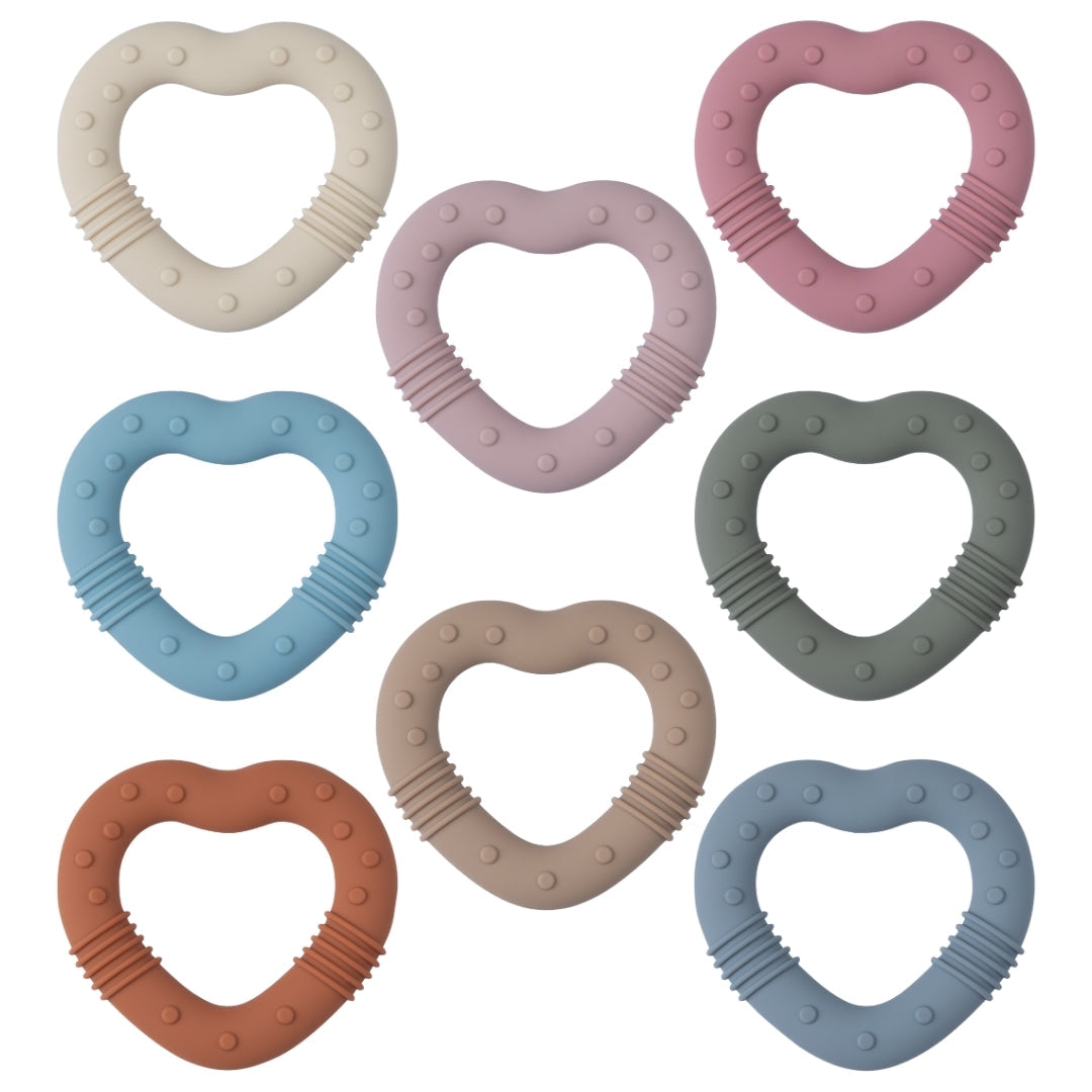 Heart-shaped silicone baby teether collection for soothing silicone baby comfort