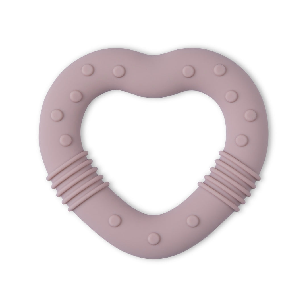 Silicone Baby Teether Love Heart Shape with textured bumps and ridges for infants