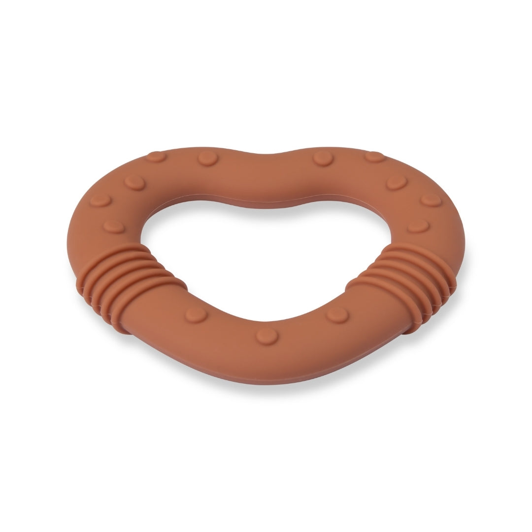 Silicone Baby Teether Love Heart Shape, heart-shaped brown silicone baby teether for soothing relief