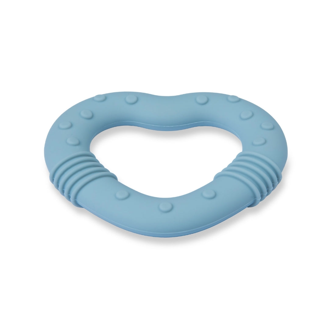 Blue silicone baby teether in heart shape, perfect silicone baby teething toy