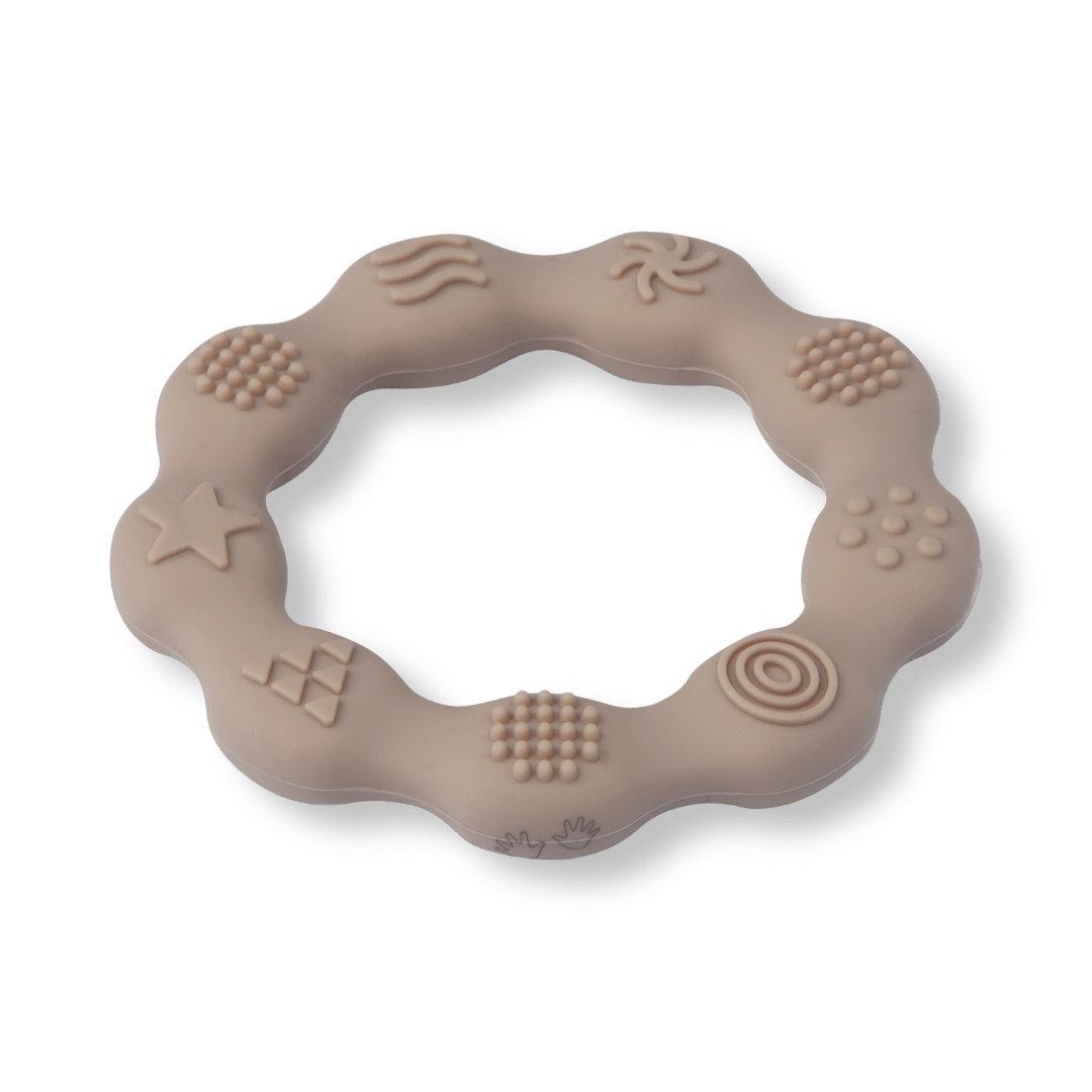 Silicone Baby Teether Sensory Ring - Soothing Round Teething Chew Toy - Taupe - Silicone Teether