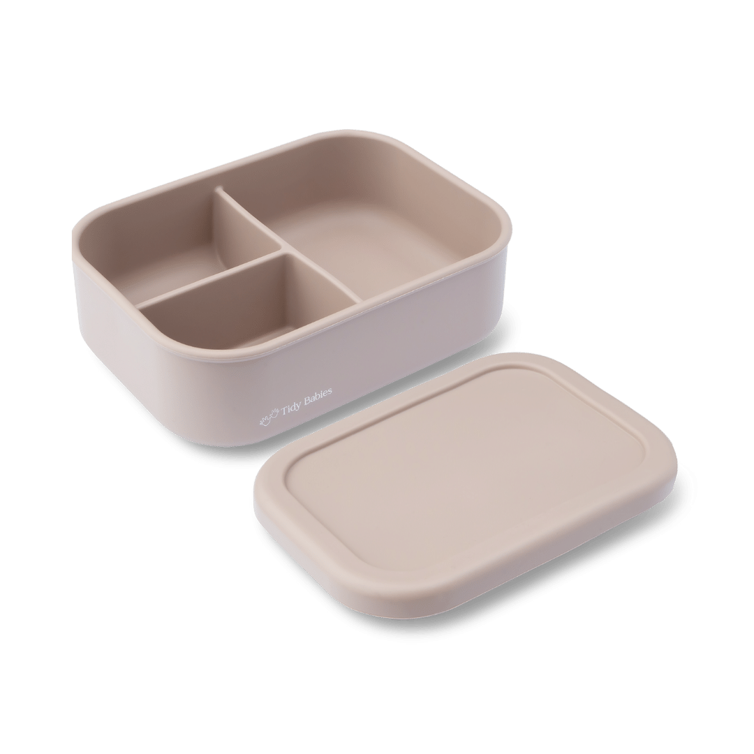 Silicone Bento Lunch Box - Divided Food Container With Lid - Taupe - Lunch Box