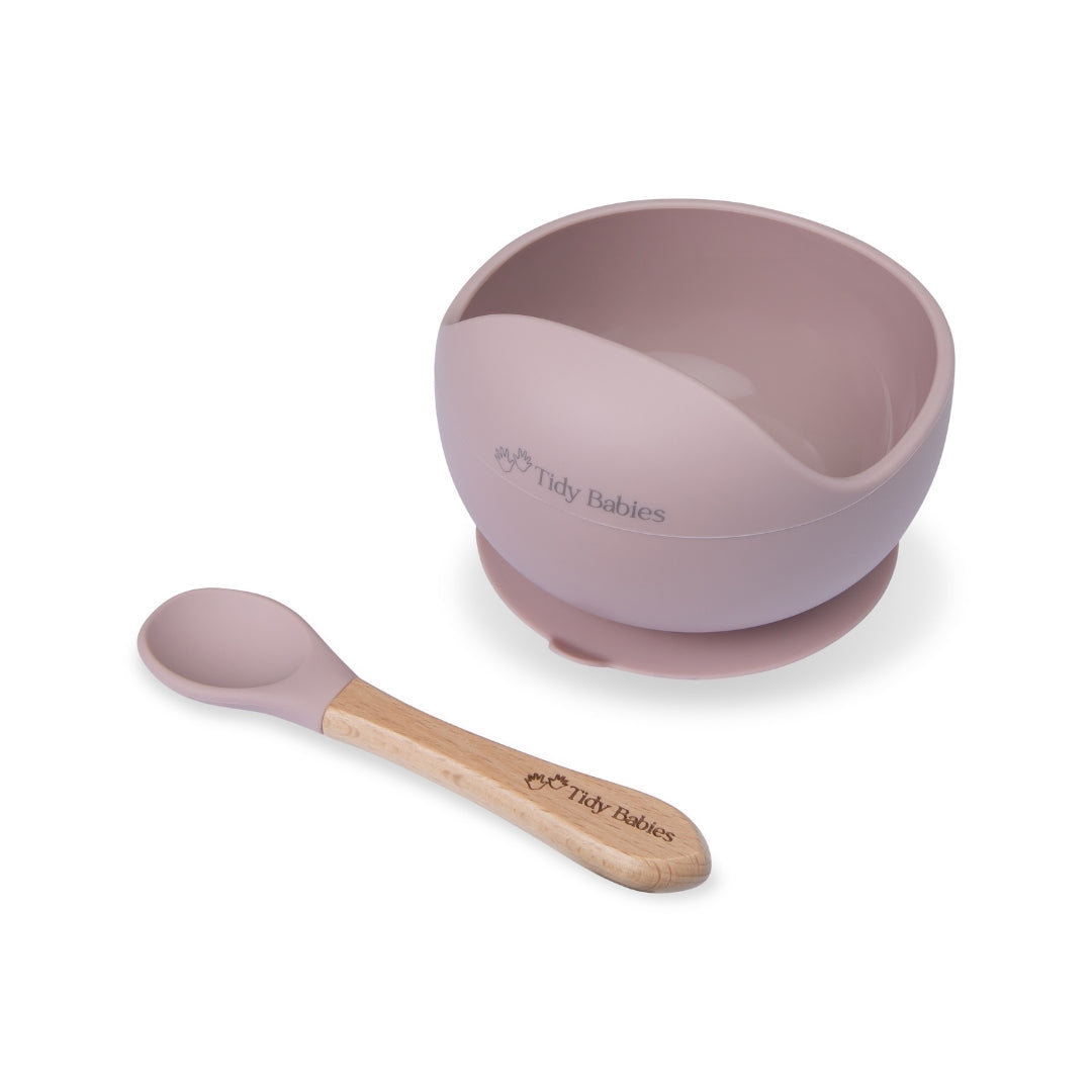 Silicone Suction Base Lip Bowl & Spoon Set - Musk Pink - Silicone Bowls Silicone Suction Mealtime Lip Bowl & Spoon – Bpa-free Baby Feeding