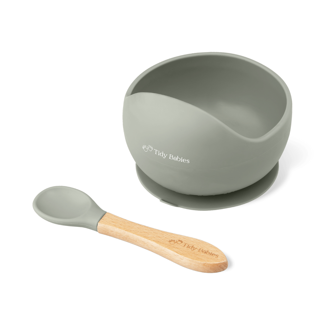 Ali+Oli Suction Bowl & Spoon Set (Sage)