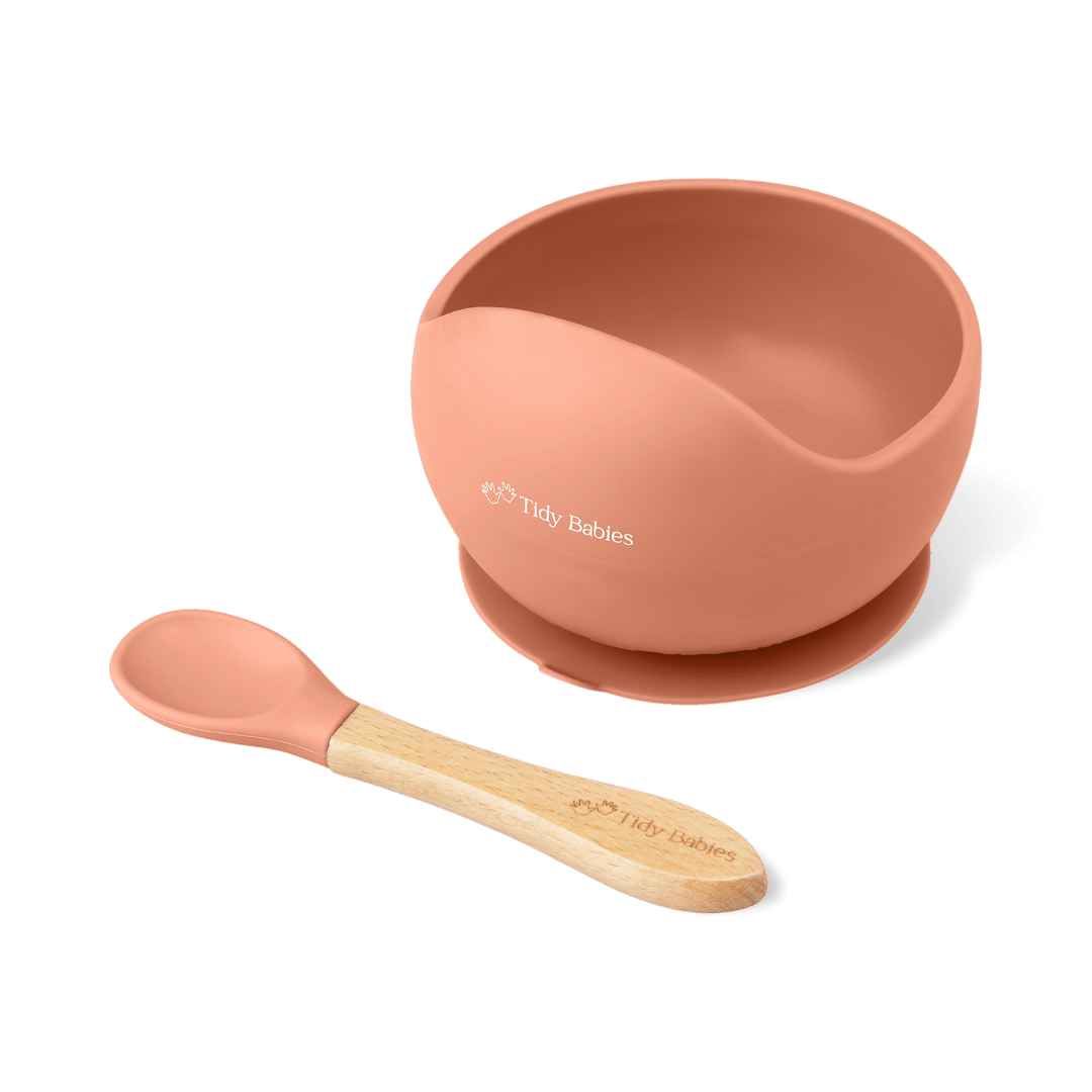 Silicone Suction Base Lip Bowl & Spoon Set Baby Mealtime Feeding Pack - Sienna - Silicone Bowls