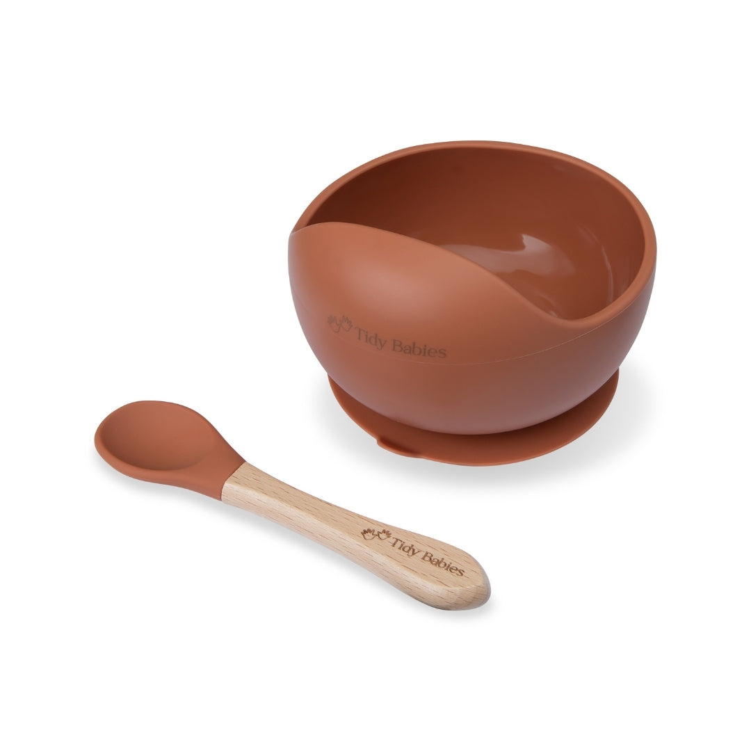 Silicone Suction Base Lip Bowl & Spoon Set - Sienna Orange - Silicone Bowls Silicone Suction Mealtime Lip Bowl & Spoon – Bpa-free Baby