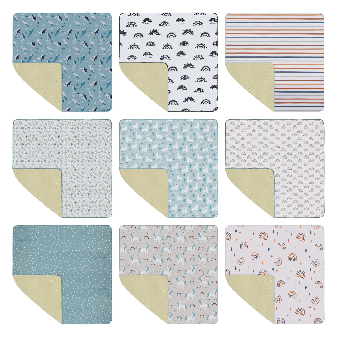 Assorted patterned water resistant splat mat floor cover for baby mess protection