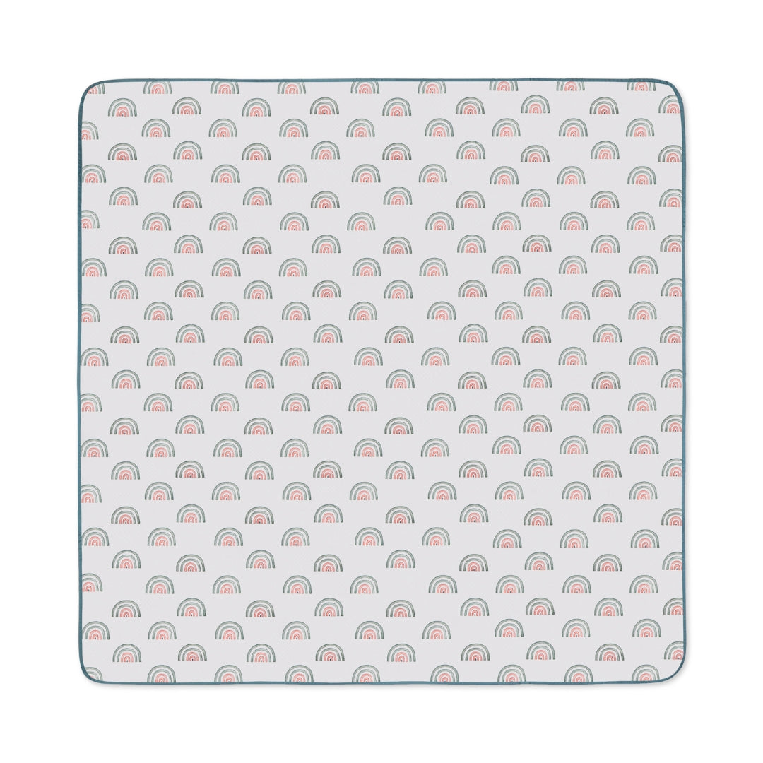 Square blanket with rainbow pattern on Water Resistant Splat Mat Messy Floor Cover