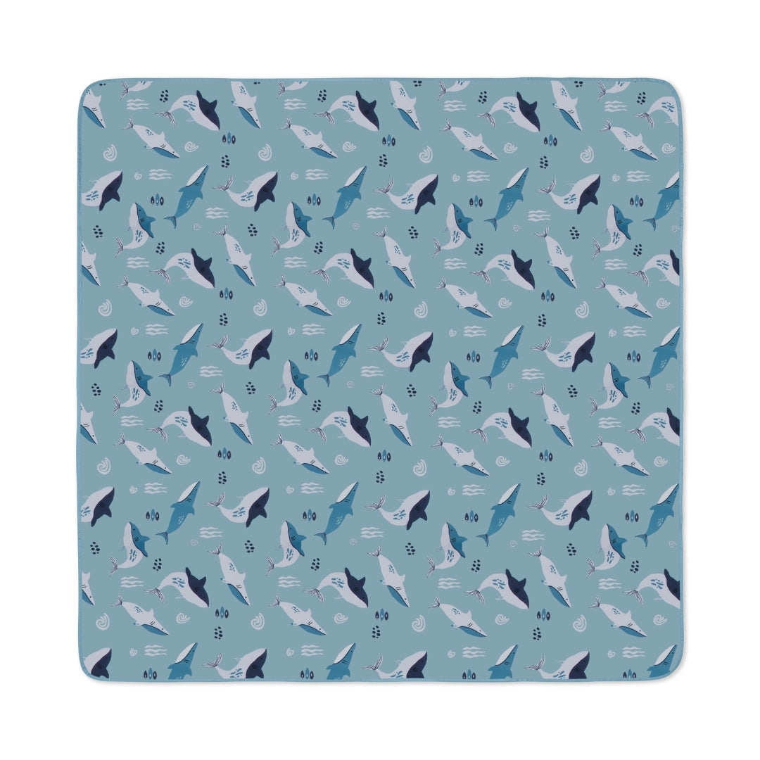 Square shark-patterned splat mat water resistant floor cover for kids mess protection