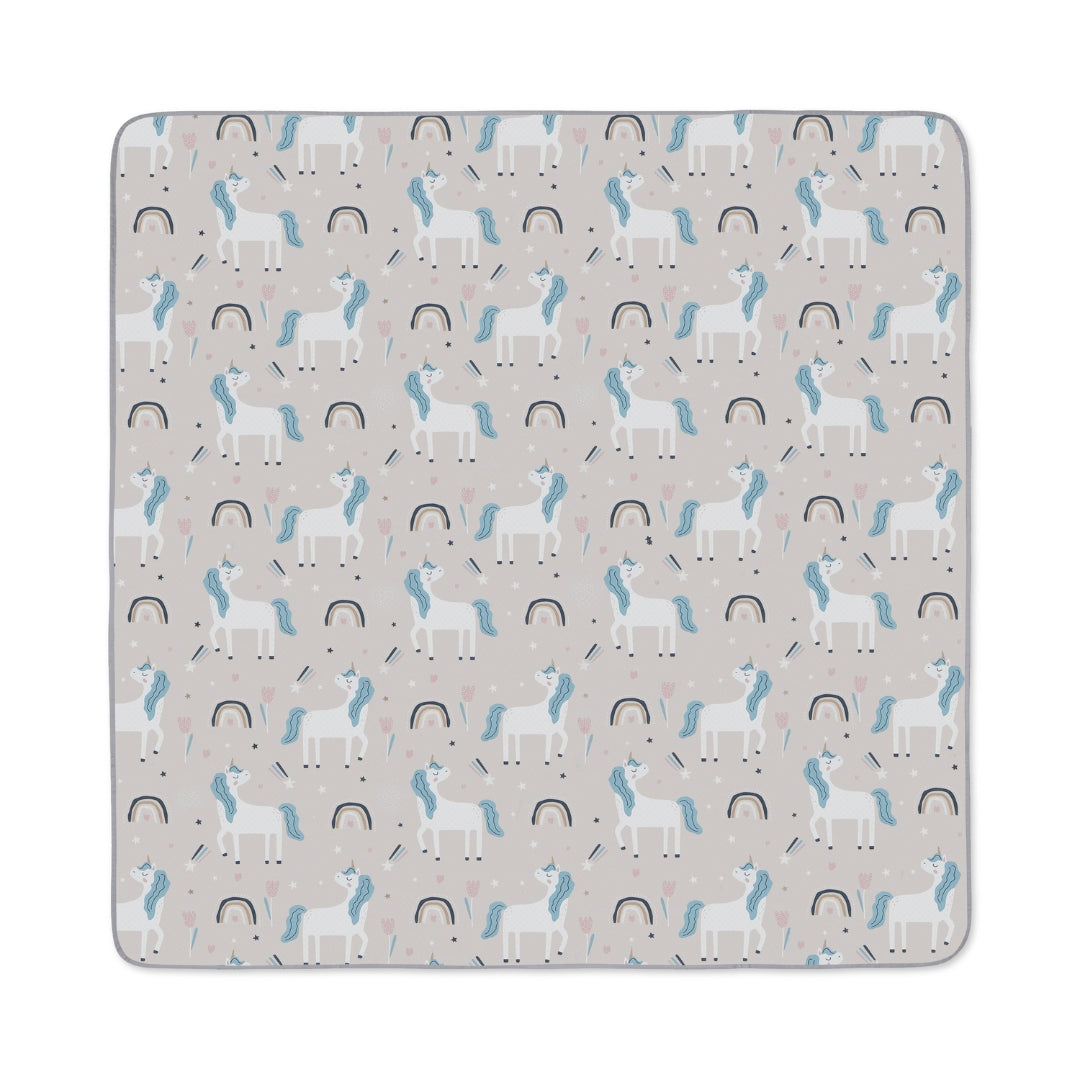 Unicorn-patterned splat mat water resistant floor cover for messy play and protection